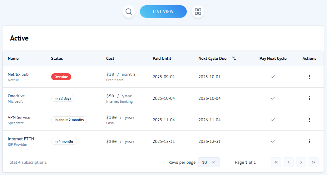 Manage Subscriptions