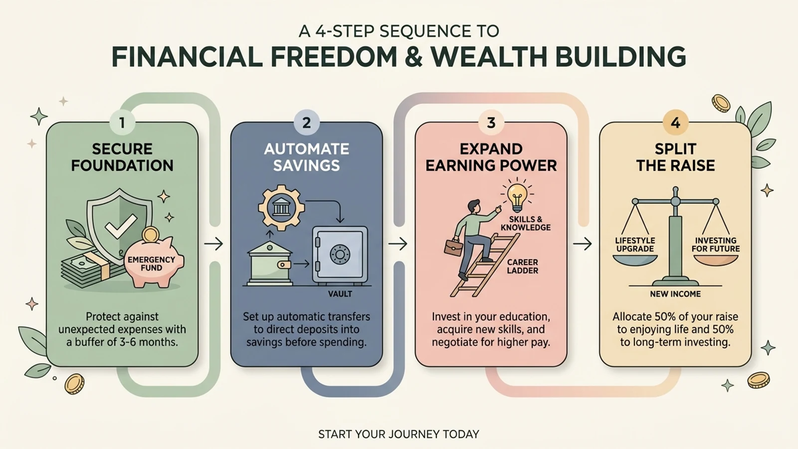 Saving vs. Earning More: The False Choice That Keeps People Stuck - 5. The 4-Step Sequence to Durable Wealth 1