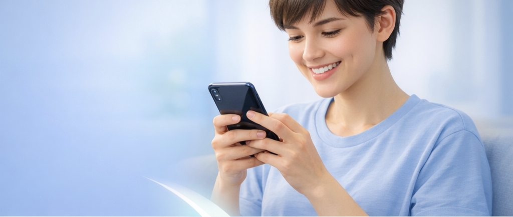 A person happily using the Telegram bot to track expenses
